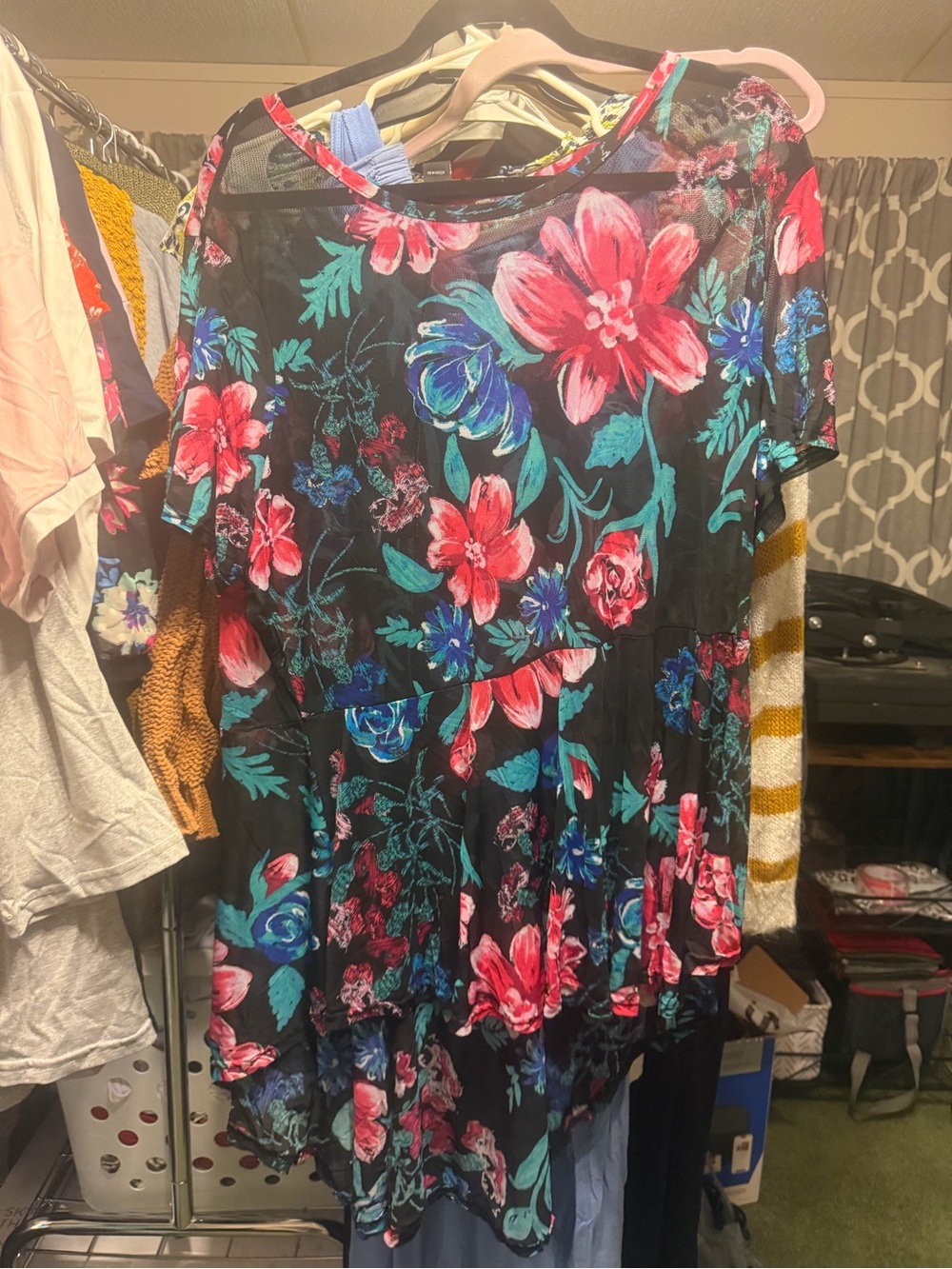 Black Floral Tiered Women's Shirt